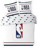 Sahinler - Housse de Couette NBA Logo 200x200 + 2 Taies d'oreiller 63x63cm - Parure De Lit 2 Personnes - Blanc - 100% Coton 2070210B