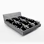 Ambesonne Skeleton Fitted Sheet, Simple Monochrome Pattern of Pointing Funny Spooky Halloween, Soft Decorative Fabric Bedding All-Round Elastic Pocket, Queen Size, Charcoal