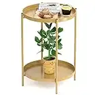 OVICAR Gold Side Table - 2 Tier Metal Round End Table Coffee Table Small Sofa Side Table Outdoor Indoor Accent Table Nightstand Waterproof Removable Tray Table for Living Room Bedroom Balcony