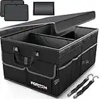 FORTEM Car Trunk Organizer, Car Storage Organizer, Collapsible Multi Compartment Car Organizer, SUV Trunk Organizer, Non Slip Bottom, Adjustable Securing Straps, Foldable Cover (Black, Standard)