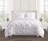 Parure de lit avec housse de couette et taies d'oreiller plissées 100 % percale de coton, blanc, lit king-size