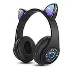 Sendowtek Casque Bluetooth sans Fil Casque Audio Stéréo Pliable Casque d'oreille de Chat avec Micro intégré Casque Enfant Bluetooth pour Phones Tablette PC (Noir)