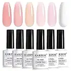 RARJSM Nude Gel Polish for French Manicure,Sheer Jelly Pink Gel Nail Polish Set of 6 Transparent Colors Clear Light Brown Pure White Neutral Nail Varnish LED UV Curing Requires 7.5ml for Home Salon