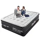 OlarHike Inflatable Air Mattress, Air Bed with Built-in Electric Pump, Double Queen Blow Up Self-inflating Guest Airbed with Flocked Surface,Air Mattresses for Camping or Home Use, 203x152x46cm(Black)