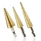 Bestgle 3 Pcs Step Drill Bits, 1/4" Hex Shank SAE Quick Change HSS Titanium Coated Imperial Spiral Grooved Step Drill Bit Set for Wood, Plastic, Steel, Aluminum, PV Plate DIY Metalworking Woodworking Tool - Total 28 Sizes