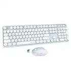 UBOTIE Colorful Computer Wireless Keyboard Mouse Combos, Typewriter Flexible Keys Office Full-Sized Keyboard, 2.4GHz Dropout-Free Connection and Optical Mouse (Green-White)