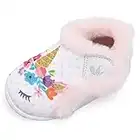 JIASUQI Kids Toddler Girls Boys Winter Warm Fur Walking Shoes Indoor Outdoor Cozy House Slippers White Horse 7-8 Toddler