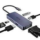 Qhou Hub USB C a HDMI VGA, estación de Acoplamiento 6 en 1 multipuerto USB C a HDM para Monitor Dual con HDMI+VGA+2 USB A+SD+TF para MacBook Air/Pro, DELL, Lenovo, HP, Nintendo