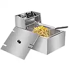 Bonnlo 10.8L Electric Deep Fryer w/Basket & Lid, 11.4QT Countertop Stainless Steel Commercial Kitchen Fat Fryer Frying Machine for Chips, French Fries, Donuts and More, 220-240V 2500W