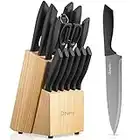 D.Perlla Knife Set, 15-Piece Kitchen Knife Set with Wooden Block, High Carbon Stainless Steel Knife Block Set with BO Oxidation Technology, Anti-Rusting & Anti-Corrosion Cutlery Knife Set