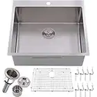VALISY 25 x 22 x 9 Inch Topmount 16 Gauge Stainless Steel Extra-thick Drop In Brushed Nickel Single Bowl Kitchen Sink, RV Kitchen Sink with Dish Grid and Basket Strainer