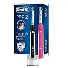 Oral-B PRO 2 CrossAction Cepillos de Dientes Eléctricos (Pack de 2) con Mangos Recargables, Tecnología Braun y 2 Cabezales de Recambio, Temporizador Integrado y Control de Precisión - Rosa/Negro