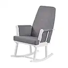 KUB® Haldon Nursing Rocking Chair (White&Grey) - Padded Cushions with Storage Pocket, Smooth Rocking Motion, Easy to Assemble, Solid Hardwood Base (White)