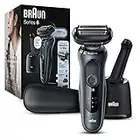 Braun Electric Shaver for Sensitive Skin, Wet & Dry Shave, Series 6 6075cc, With Beard Trimmer, Clean & Charge SmartCare Center, and Leather Travel Case, Rechargeable, Black