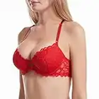 Cewany Ladies Push up Bra Lace Sexy Lingerie Front Buckle Bra Comfort Underwire Bra Red 34C