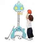 Kids Basketball Hoop Set 4 in 1 Sports Activity Center Easy Score Football Soccer Goal Ring Height Adjustable