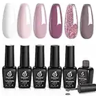 Beetles Romantic Wedding Classic Gel Nail Polish Set - French White Soft Pink Glitter 6 Colors Bridesmaid Gel Polish Kit Popular Nail Art Design Soak Off LED Lamp Nail Polish Gel Manicure Kit Mother's Day Gift for Women