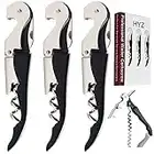 Wine Key Pack of 3 Black, HYZ Waiter Corkscrew with Foil Cutter and Bottle Opener, Heavy Duty Wine Opener Double Hinged, Wine Keys for Bartenders, Servers, Waiters, Sommelier and Wine Enthusiastl Wine Bottle Opener Double Hinged, Black