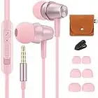 Bulees - Auricolari per bambine e ragazze, con microfono e controllo del volume, piccoli auricolari per iPhone 6/6s, smartphone Android, lettori MP3 (rosa)