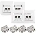 kwmobile Keystone Dose Modul Set - 8X Keystone Modul 4X Netzwerkdose CAT 6A Kabel - 10Gibt/s geschirmt Metall Gehäuse RJ45 Schnappverschluss