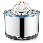 POLAME Cat Water Fountain Stainless Steel, Automatic Cat Fountains for Drinking, Ultra-Quiet Dog Water Dispenser, Pet Water Fountain for Cats Inside, 84oz/2.5L with Three Water Flow for Cats, Dogs