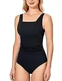 DELIMIRA Femme Maillot de Bain 1 Pièce Bainamincissant à Armatures et Rembourré Noir 90D