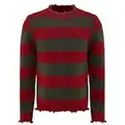 Adult Mens Striped Deluxe Jumper Sweater Knitted Nightmare On Elm St Halloween Fancy Costume (Small-Medium) Red