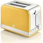 Swan Retro ST19010YELNEU Tostapane a Fessura Larga 2 Fette, Design Vintage, 3 Funzioni: Scongelamento, Riscaldamento, Annullamento, 6 Regolatore del livello di Tostatura, Acciaio Inox, Giallo, 815W