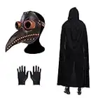 Pest Arzt Maske, Halloween Kostüm Requisiten Maske Steampunk Cosplay Maske Vogel Schnabel Verstellbare Maske mit einem Paar Handschuhen, Schwarz Kapuzenumhang für Halloween Party