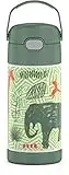 THERMOS FUNTAINER 12 Ounce Stainless Steel Vacuum Insulated Kids Straw Bottle, Jungle Kingdom