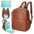 MOMINSIDE Diaper Bag Backpack, Leather Baby Bag with 6 Insulated Pockets, 18 Pockets Travel Backpack Mommy Bag, Changing Pad, Stroller Straps, Wet bag, Large Capacity for Mom Dad (Brown)