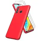 Oududianzi - Coque pour Huawei P30 Lite + [2 Pièces] Protecteur d'écran en Verre Trempé, Housse TPU en Silicone Liquide Coque en Caoutchouc Gel Antichoc Ultra-Mince Anti Rayures - Rouge