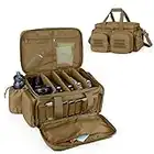 DSLEAF Tactical Pistol Range Bag for 5 Handguns and 9 Magazines, Shooting Gun Range Duffle Bag for Range Outdoor Activities,Khaki