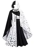 Party Chili Cruella Deville costume for girls Cosplay kids Halloween Christmas Fancy Dress Party Dressing up with Wig Cloak Gloves