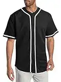 Hat and Beyond Herren-Baseballtrikot mit Knopfleiste, Schwarz, Klein