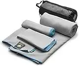 OlimpiaFit Quick Dry Towel - 3 Size Pack of Lightweight Microfiber Travel Towels w/Bag - Fast Drying Towel Set for Camping, Beach, Gym, Backpacking, Sports, Yoga & Swim Use﻿ (Grey)