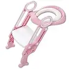 Riduttore Water Bambini Riduttore WC per Bambini con Scaletta Pieghevole per l'addestramento al Vasino, Riduttore WC con Cuscino Tenero (Rosa bianco)