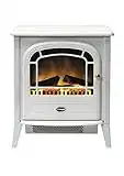 Dimplex Courchevel Optiflame Electric Stove, White Cast Iron Effect Free Standing Electric Fire with Artificial Logs and Embers, LED Flame Effect, 2kW Adjustable Fan Heater and Remote Control