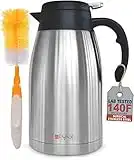 Pykal Carafe Isotherme Café - 2L Grande Capacité - Pichet Isotherme Sous Vide 24HR 140F pour Café ou Thé - Grande Carafe en Inox pour Garder les Boissons Chaudes - Brosse Gratuite