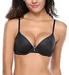 WingsLove Women's Everyday Basics Seamless Lightly Padded Underwire Plunge Bra Demi Bra-T-Shirt Bra Black