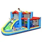 COSTWAY Kids Bounce Castle, Inflatable Trampoline Bouncy House with Slide, Ball Pit, Basketball Hoop and Target Balls, Indoor Outdoor Blow up Jumper for Backyard Playground (without blower)