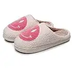 kissxiaoya Smile Face Slippers For Women/Men, Retro Soft Plush Lightweight Smiley House Slippers, Indoor Outdoor Cozy Trendy Slip-On Slipper (6.5-7.5 Women/6-7 Men, White-Pink, numeric_6_point_5)