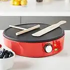 Global Gizmos 37509 Pancake and Crepe Maker/Non-Stick Hot Plate with Raised Edges for Reduced Wastage/Adjustable Temperature/Wooden Spreader & Spatula Included / 1000W