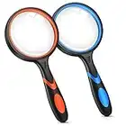 2PCS Upgrade 10X Magnifying Glass, Large Handheld Magnifier Magnafying. Glasses for Kids/Seniors Reading, 3 Inch Shatterproof Lupa Magnify Glass Lens, Soft Non-Slip Rubber Handle - for Observation