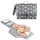 Portable Baby Nappy Changing Mat, Travel Diaper Change Pad with Head Cushion, Wipes, Nappy Pockets-Waterproof & Fold-able for Anywhere Use(Grey)