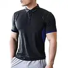 Muscle Alive Men Short Sleeve Polo Shirts-Dry Fit Performance Golf Tennis T Shirt Moisture Wicking Shirts Black Large