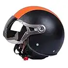 Casque De Moto Vintage À Visage Ouvert Casque De Moto Jet Crash Casque Léger De Sécurité Électrique Casque Motard ECE Retro Avec Visière Casque Pilote Scooter Pour Hommes Et Femmes,Black orange,L