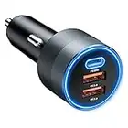 SONRU USB C Car Charger, 66W Car Cigarette Lighter Adapter USB Fast Car Charger PD 30W+Dual QC3.0 [Metal Shell] [Ambient Light] for iPhone 14 13 12 11 Pro Max X XR XS Samsung Galaxy Note Google Pixel