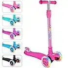 BELEEV Scooter for Kids 3 Wheel Kick Scooter, Perfect for Toddler Girls Boys Age 3-12, Scooter with 4 Adjustable Height, LED Light Up Wheels for Children