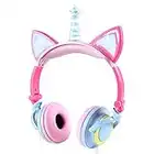 sunvito Cuffie Unicorno Bambina, cuffie gatto orecchie led, Cuffie per Bambini Unicorno con filo, Pieghevoli cuffie bambine femmine di 2 anni to 10 anni, 85dB Volume